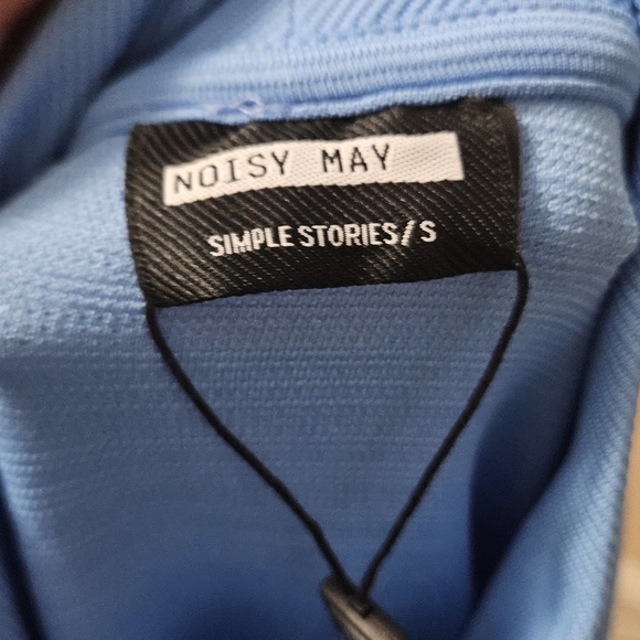 NOISY MAY Ribbed Longsleeve Mock Neck Stretch Midi Dress Tie Front.Blue. S NWT - Picture 2 of 16